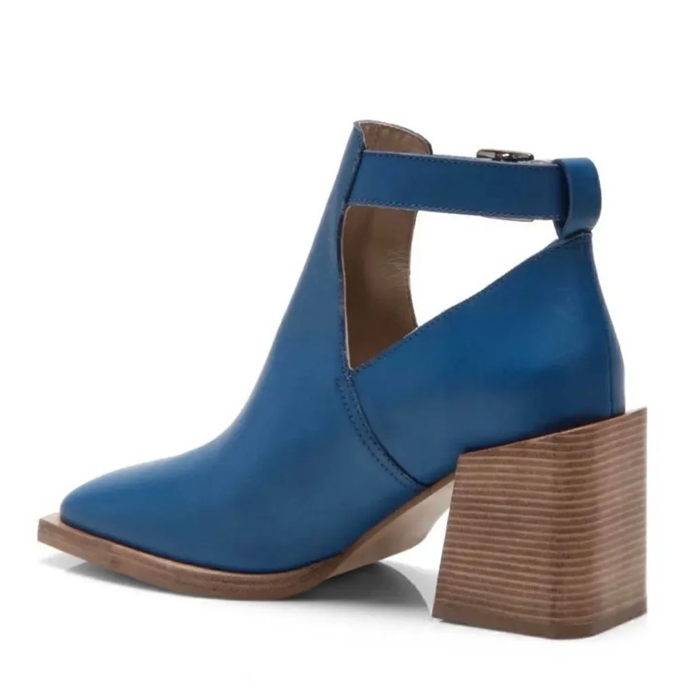 Free People Brady Buckle Bootie Boots Leather Blue Size 9 New